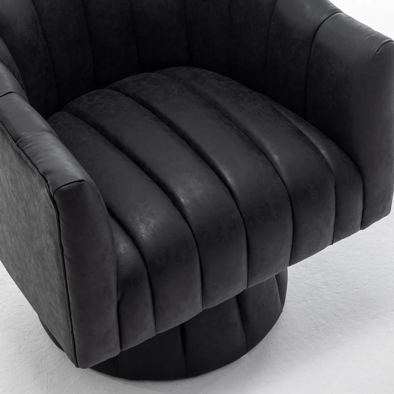 Fauteuil pivotant rond et touffeté en similicuir mi-siècle, moutarde/abricot foncé/noir/marron - Usage unique