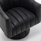 Fauteuil pivotant rond et touffeté en similicuir mi-siècle, moutarde/abricot foncé/noir/marron - Usage unique