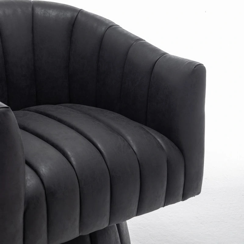 Fauteuil pivotant rond et touffeté en similicuir mi-siècle, moutarde/abricot foncé/noir/marron - Usage unique