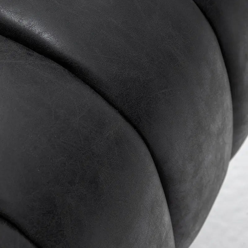Fauteuil pivotant rond et touffeté en similicuir mi-siècle, moutarde/abricot foncé/noir/marron - Usage unique