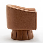 Fauteuil pivotant rond et touffeté en similicuir mi-siècle, moutarde/abricot foncé/noir/marron - Usage unique