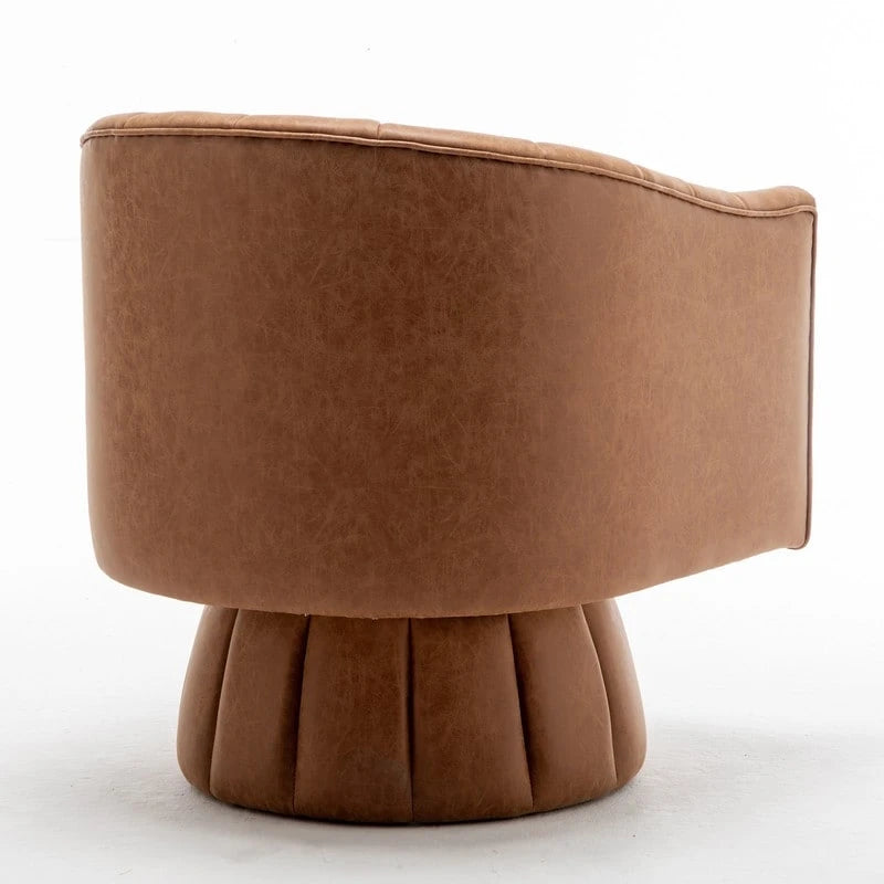 Fauteuil pivotant rond et touffeté en similicuir mi-siècle, moutarde/abricot foncé/noir/marron - Usage unique