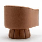 Fauteuil pivotant rond et touffeté en similicuir mi-siècle, moutarde/abricot foncé/noir/marron - Usage unique