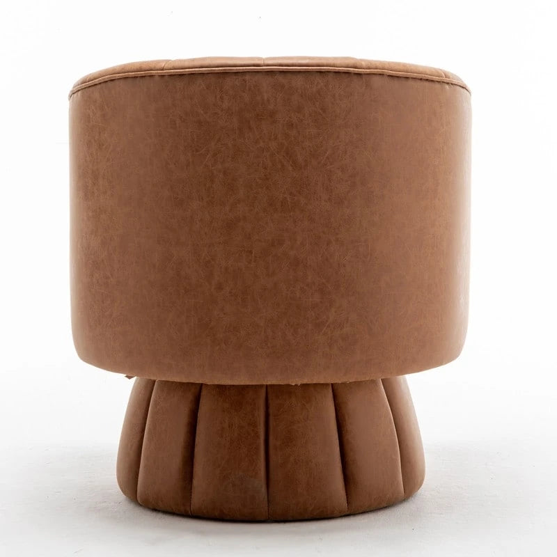 Fauteuil pivotant rond et touffeté en similicuir mi-siècle, moutarde/abricot foncé/noir/marron - Usage unique