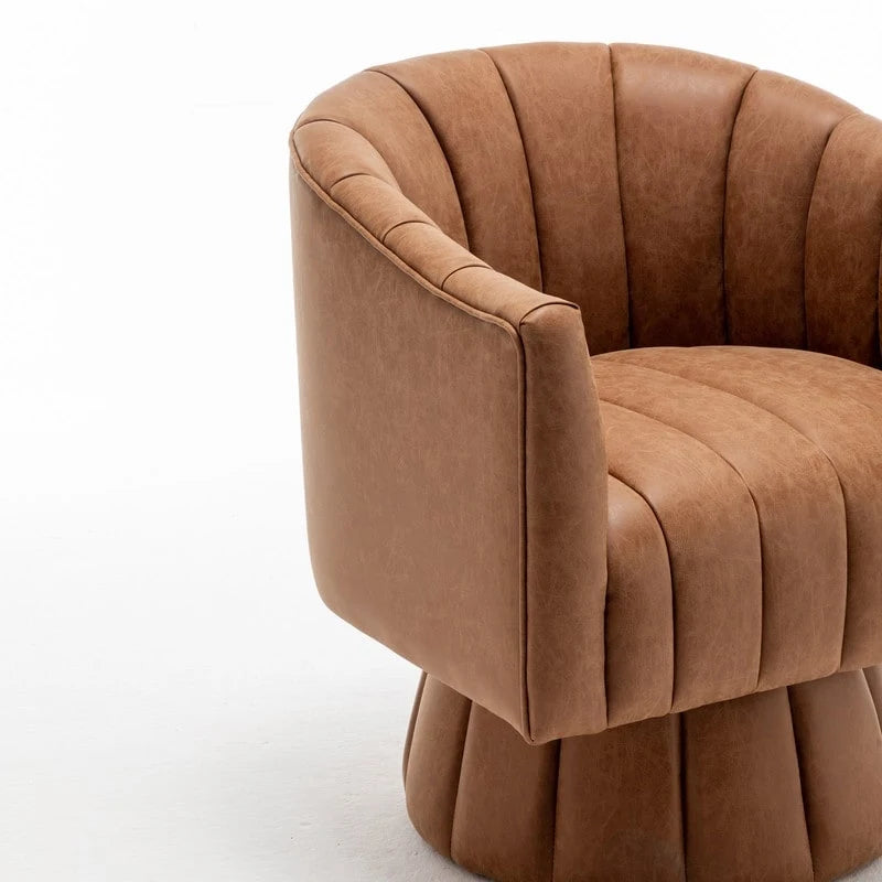 Fauteuil pivotant rond et touffeté en similicuir mi-siècle, moutarde/abricot foncé/noir/marron - Usage unique