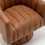 Fauteuil pivotant rond et touffeté en similicuir mi-siècle, moutarde/abricot foncé/noir/marron - Usage unique