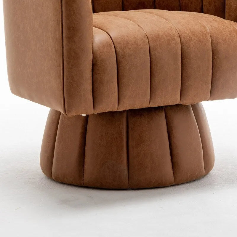 Fauteuil pivotant rond et touffeté en similicuir mi-siècle, moutarde/abricot foncé/noir/marron - Usage unique