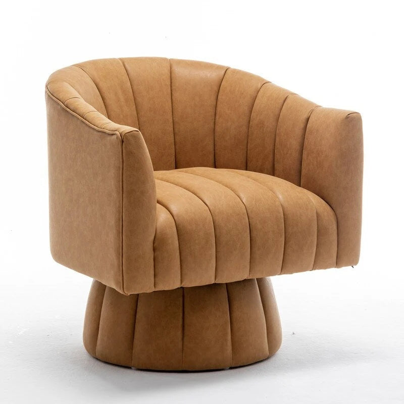 Fauteuil pivotant rond et touffeté en similicuir mi-siècle, moutarde/abricot foncé/noir/marron - Usage unique