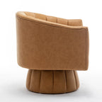 Fauteuil pivotant rond et touffeté en similicuir mi-siècle, moutarde/abricot foncé/noir/marron - Usage unique