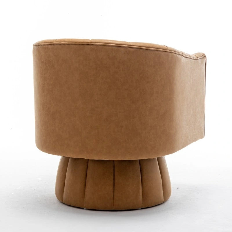 Fauteuil pivotant rond et touffeté en similicuir mi-siècle, moutarde/abricot foncé/noir/marron - Usage unique