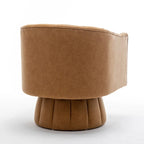 Fauteuil pivotant rond et touffeté en similicuir mi-siècle, moutarde/abricot foncé/noir/marron - Usage unique
