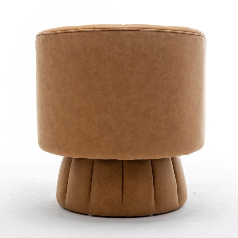 Fauteuil pivotant rond et touffeté en similicuir mi-siècle, moutarde/abricot foncé/noir/marron - Usage unique