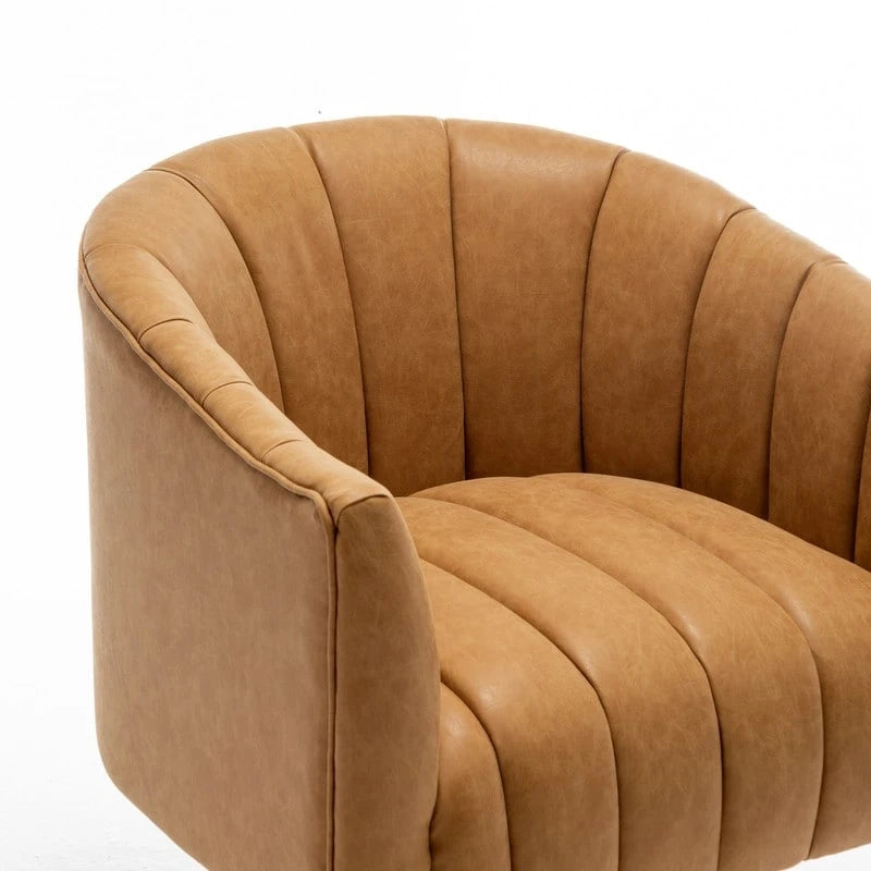 Fauteuil pivotant rond et touffeté en similicuir mi-siècle, moutarde/abricot foncé/noir/marron - Usage unique