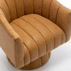 Fauteuil pivotant rond et touffeté en similicuir mi-siècle, moutarde/abricot foncé/noir/marron - Usage unique