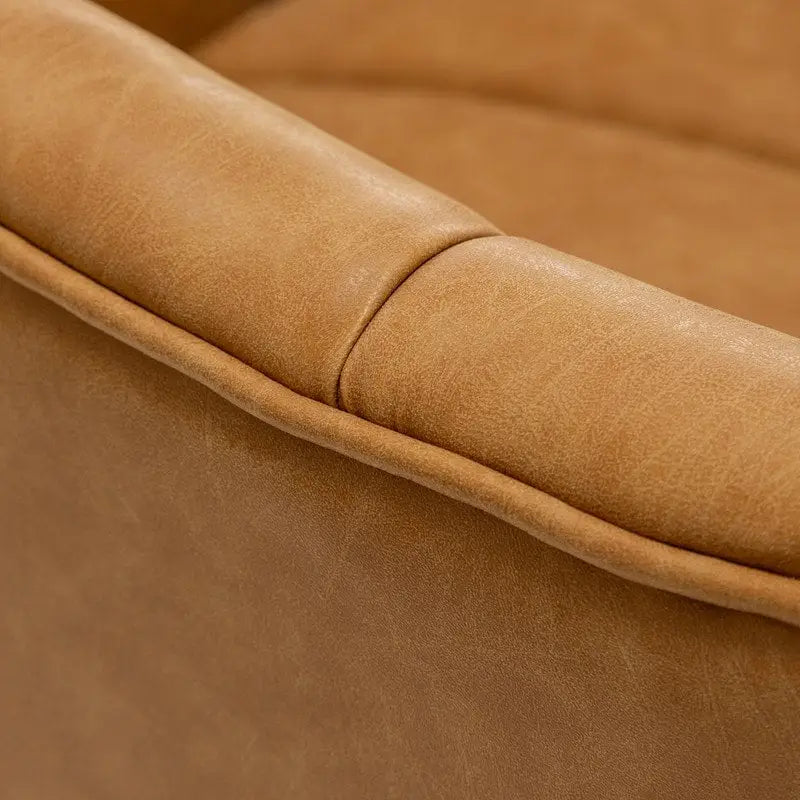 Fauteuil pivotant rond et touffeté en similicuir mi-siècle, moutarde/abricot foncé/noir/marron - Usage unique