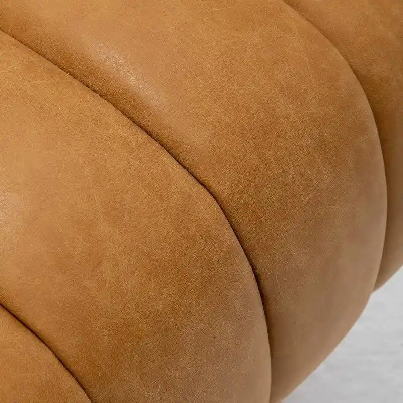 Fauteuil pivotant rond et touffeté en similicuir mi-siècle, moutarde/abricot foncé/noir/marron - Usage unique