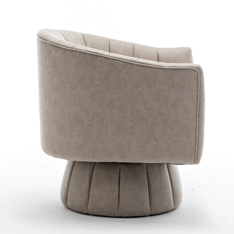 Fauteuil pivotant rond et touffeté en similicuir mi-siècle, moutarde/abricot foncé/noir/marron - Usage unique