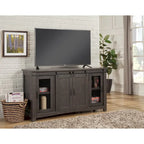 Meuble TV rustique de ferme en pin massif avec portes coulissantes - Noir antique / Blanc gris / Naturel / Blanc antique / Miel Tabac / Espresso / Gris - Usage unique