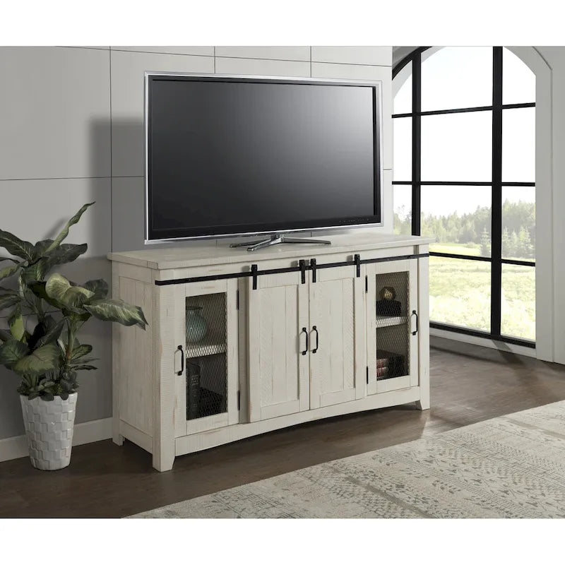 Meuble TV rustique de ferme en pin massif avec portes coulissantes - Noir antique / Blanc gris / Naturel / Blanc antique / Miel Tabac / Espresso / Gris - Usage unique