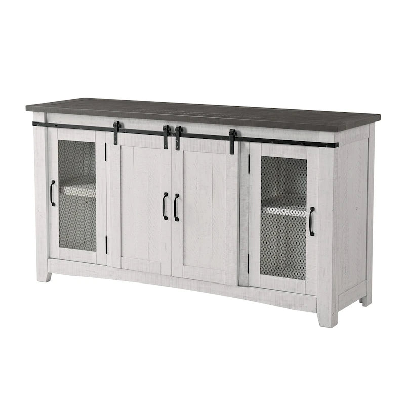 Meuble TV rustique de ferme en pin massif avec portes coulissantes - Noir antique / Blanc gris / Naturel / Blanc antique / Miel Tabac / Espresso / Gris - Usage unique