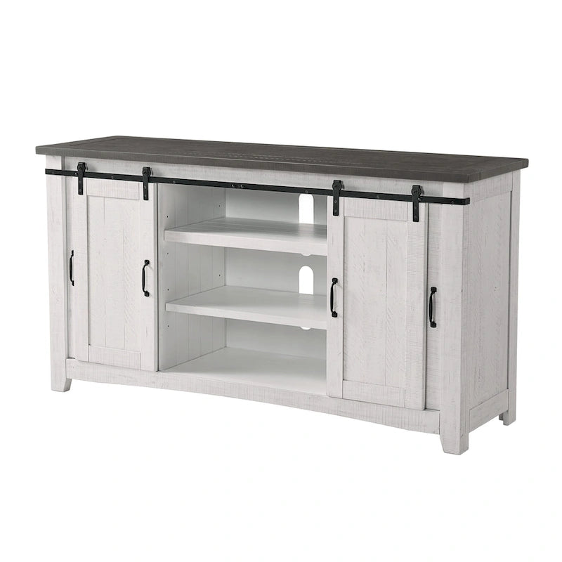 Meuble TV rustique de ferme en pin massif avec portes coulissantes - Noir antique / Blanc gris / Naturel / Blanc antique / Miel Tabac / Espresso / Gris - Usage unique