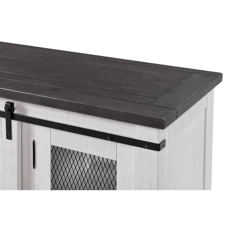 Meuble TV rustique de ferme en pin massif avec portes coulissantes - Noir antique / Blanc gris / Naturel / Blanc antique / Miel Tabac / Espresso / Gris - Usage unique
