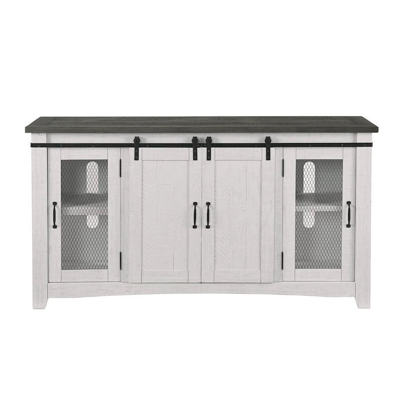 Meuble TV rustique de ferme en pin massif avec portes coulissantes - Noir antique / Blanc gris / Naturel / Blanc antique / Miel Tabac / Espresso / Gris - Usage unique