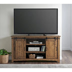 Meuble TV rustique de ferme en pin massif avec portes coulissantes - Noir antique / Blanc gris / Naturel / Blanc antique / Miel Tabac / Espresso / Gris - Usage unique