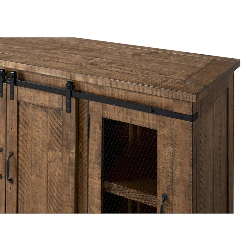 Meuble TV rustique de ferme en pin massif avec portes coulissantes - Noir antique / Blanc gris / Naturel / Blanc antique / Miel Tabac / Espresso / Gris - Usage unique