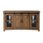 Meuble TV rustique de ferme en pin massif avec portes coulissantes - Noir antique / Blanc gris / Naturel / Blanc antique / Miel Tabac / Espresso / Gris - Usage unique