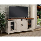 Meuble TV rustique de ferme en pin massif avec portes coulissantes - Noir antique / Blanc gris / Naturel / Blanc antique / Miel Tabac / Espresso / Gris - Usage unique