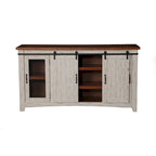 Meuble TV rustique de ferme en pin massif avec portes coulissantes - Noir antique / Blanc gris / Naturel / Blanc antique / Miel Tabac / Espresso / Gris - Usage unique