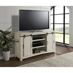 Meuble TV rustique de ferme en pin massif avec portes coulissantes - Noir antique / Blanc gris / Naturel / Blanc antique / Miel Tabac / Espresso / Gris - Usage unique
