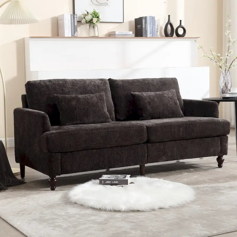 Causeuse en chenille mi-siècle moderne émeraude/grise/noire/rose/beige/orange avec cadre en bois et coussins amovibles - 2 places