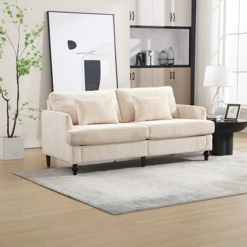 HOMEFUN Chenille Upholstered Mid Century Modern Wood Frame Loveseat for Living Room