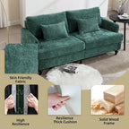 Causeuse en chenille mi-siècle moderne émeraude/grise/noire/rose/beige/orange avec cadre en bois et coussins amovibles - 2 places