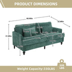 Causeuse en chenille mi-siècle moderne émeraude/grise/noire/rose/beige/orange avec cadre en bois et coussins amovibles - 2 places