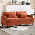 Causeuse en chenille mi-siècle moderne émeraude/grise/noire/rose/beige/orange avec cadre en bois et coussins amovibles - 2 places
