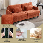 Causeuse en chenille mi-siècle moderne émeraude/grise/noire/rose/beige/orange avec cadre en bois et coussins amovibles - 2 places