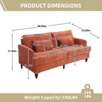 Causeuse en chenille mi-siècle moderne émeraude/grise/noire/rose/beige/orange avec cadre en bois et coussins amovibles - 2 places