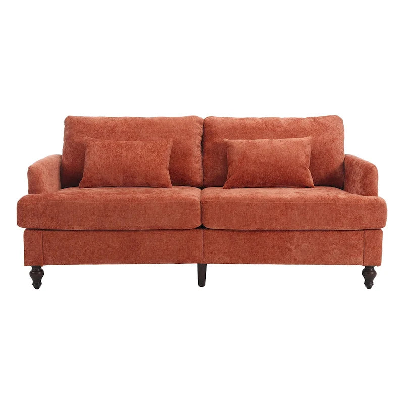 Causeuse en chenille mi-siècle moderne émeraude/grise/noire/rose/beige/orange avec cadre en bois et coussins amovibles - 2 places