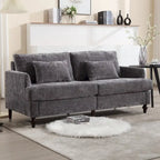Causeuse en chenille mi-siècle moderne émeraude/grise/noire/rose/beige/orange avec cadre en bois et coussins amovibles - 2 places
