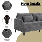 Causeuse en chenille mi-siècle moderne émeraude/grise/noire/rose/beige/orange avec cadre en bois et coussins amovibles - 2 places