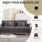 Causeuse en chenille mi-siècle moderne émeraude/grise/noire/rose/beige/orange avec cadre en bois et coussins amovibles - 2 places