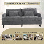Causeuse en chenille mi-siècle moderne émeraude/grise/noire/rose/beige/orange avec cadre en bois et coussins amovibles - 2 places