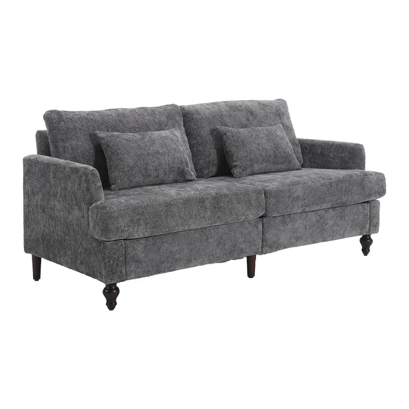 Causeuse en chenille mi-siècle moderne émeraude/grise/noire/rose/beige/orange avec cadre en bois et coussins amovibles - 2 places