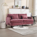 Causeuse en chenille mi-siècle moderne émeraude/grise/noire/rose/beige/orange avec cadre en bois et coussins amovibles - 2 places