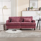 Causeuse en chenille mi-siècle moderne émeraude/grise/noire/rose/beige/orange avec cadre en bois et coussins amovibles - 2 places