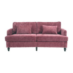 Causeuse en chenille mi-siècle moderne émeraude/grise/noire/rose/beige/orange avec cadre en bois et coussins amovibles - 2 places