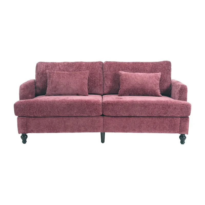 Causeuse en chenille mi-siècle moderne émeraude/grise/noire/rose/beige/orange avec cadre en bois et coussins amovibles - 2 places
